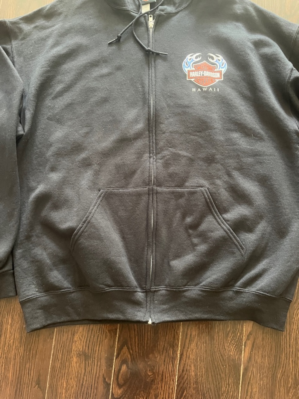 Harley-Davidson Black Hoodie with Blue Flame Sleeve Accents - Picture 6 of 8